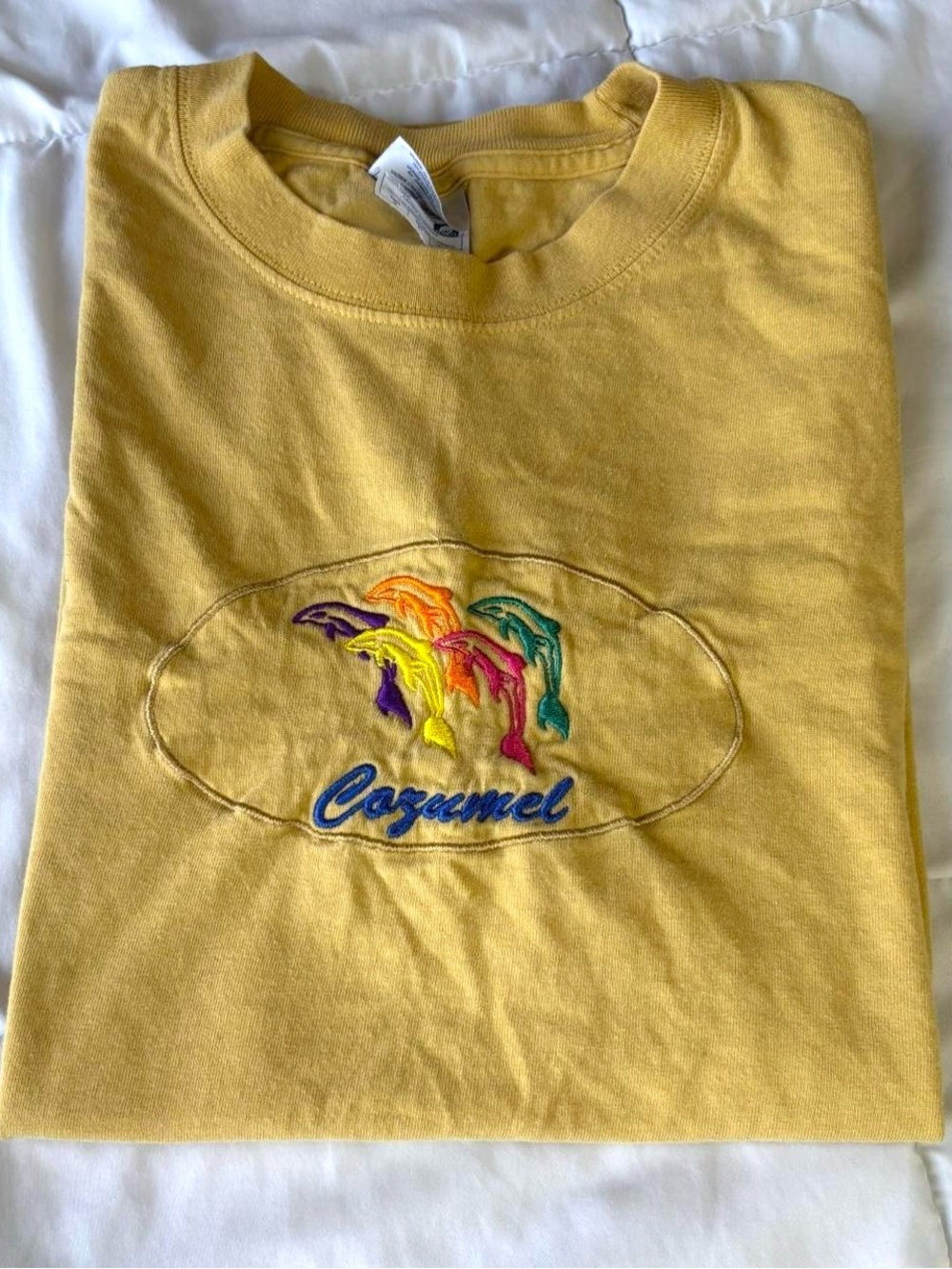 Yellow Embroidered Dolphin Tee - Cozumel Graphic Short Sleeve - Picture 1 of 6